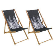 2 Hardwood Deckchairs, Black Skyline