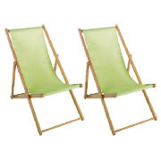 2 Hardwood Deckchairs, Plain Lime