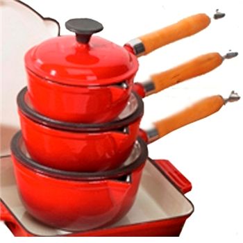 Piece Cast Iron Saucepan Set Red New