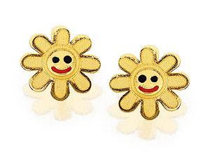 Enamel Smiley Face Earrings 7mm - 070878