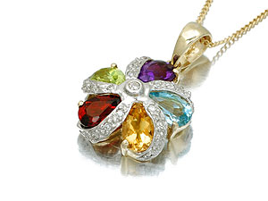 Multi Stone Pendant And Chain 12pts -