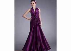 A-line Backless Halter Pleated Bow Floor-length