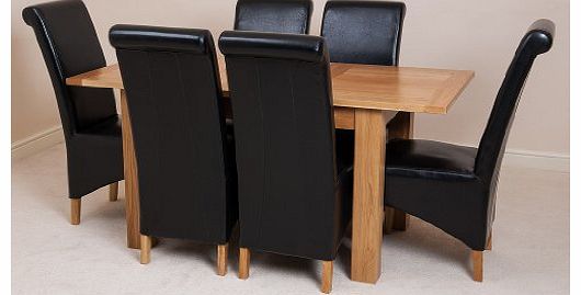 HAMPTON SOLID OAK EXTENDING DINING TABLE & 6 BLACK MONTANA CHAIRS