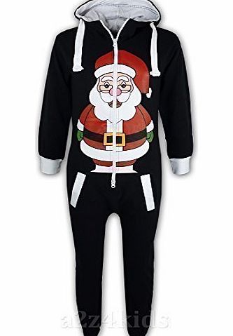 KIDS GIRLS BOYS NOVELTY CHRISTMAS SANTA CLAUS PENGUIN SNOWMAN REINDEER PRINT ONESIE ALL IN ONE JUMPSUIT NEW AGE 7-13 YEARS