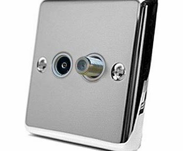 TV Aerial + Sky Satellite Socket - Polished Chrome - Classic - White Insert