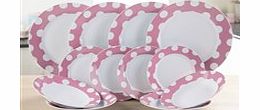 12-Piece Pink & White Spots Dinner Set