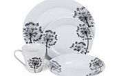 16-Piece Black Flower Dinner Set