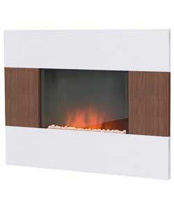 Nexus White and Walnut Wall Hung Fire