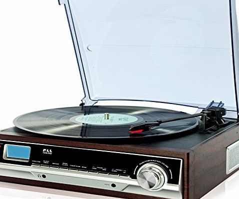 TURNTABLE RETRO DESIGN WOODEN RECORD PLAYER RADIO ALARM CLOCK AUX IN REMOTE CONTROL USB amp; SD-CARD