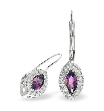 White Gold Diamond Amethyst Earrings (884)