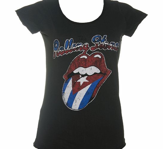 Ladies Charcoal Rolling Stones Diamante Cuba