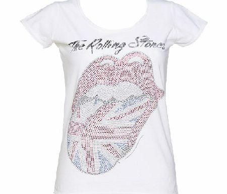 Ladies White Rolling Stones Diamante UK Tongue