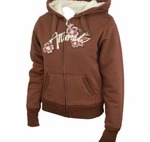 Ladies Animal Ruden Fur Lined Hoody. Deep Mahogany