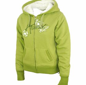 Ladies Animal Ruden Fur Lined Hoody. Turtle Green