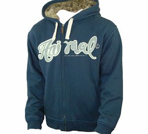 Mens Animal Dime Fur Lined Hoody. Mood Indigo