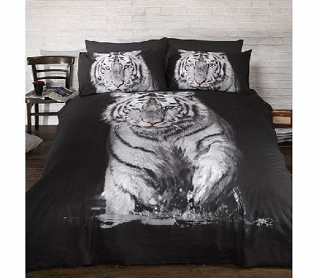 White Tiger Single Duvet Cover and Pillowcase Set