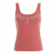 Coral embellished jersey vest