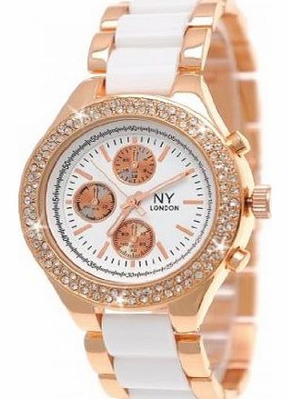 NY London Designer Rose gOld/White Ladies Dress Bracelet watch