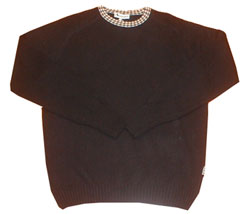 Club check trim crew neck knit black