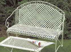 Antique Cream Wrought Iron Garden Bench