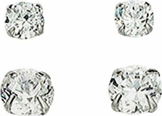 9ct White Gold Cubic Zirconia 2 Stone Stud