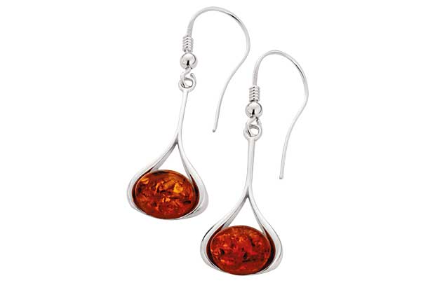 Sterling Silver Amber Oval Drop Earrings