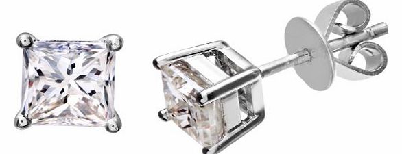 Platinum Stud Earrings, J/I Certified Diamonds, Princess Cut, 1ct