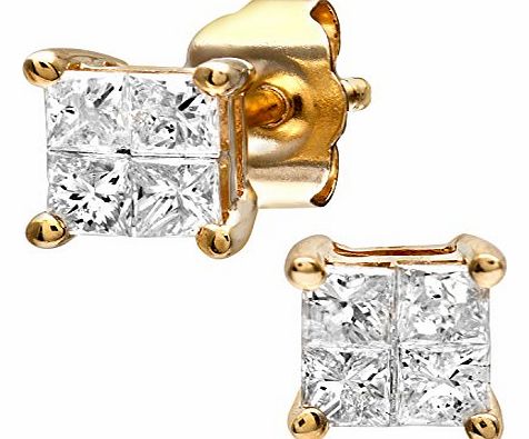 Womens 9ct Yellow Gold 0.33ct Diamond Stud Earrings