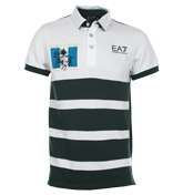 EA7 White and Green Polo Shirt