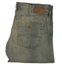 Faded Blue Denim Worn Effect Straight Leg Button Fly Jeans - 34 Leg