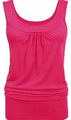 Womens Scoop Neck Ladies Long Vest Jersey Gathered Sleeveless Girls Top Plus Size UK 8-22 (UK 14, Fuchsia)