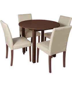 Walnut Circular Dining Table and 4 Cream