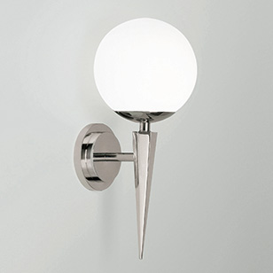 Atlanta Bathroom Chrome Wall Light With Round White Opaque Glass Shade