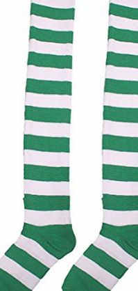 (TM) Striped THIGH HIGH SOCKS Over Knee Girls Womens Halloween Cosplay (Green)