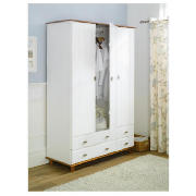 3 Door 4 Drawer Robe, White & Pine