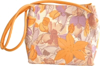 orange fabric leather bag shoulder straps