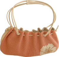 pink fabric leather bag with shoulder straps