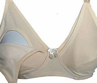 LADIES WOMENS BEIGE NUDE MATERNITY BREAST FEEDING BREASTFEEDING BRA WITH FROUNT OPENING POUCH NURSING 34c 36c 38c 40c 42c (34C) (36C)