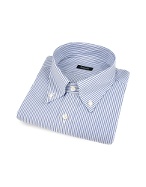 Blue Pencil Stripe Button Down Cotton Dress Shirt