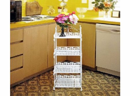 White Vintage Style Kitchen Bathroom 4 Tier Shelf Shelves Storage Unit Rack Units Display Stand Metal