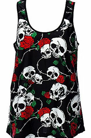 Banned Skull Wire Rose Vest (Black) - 12 UK