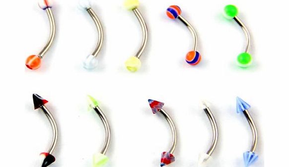 BAQI  10Pcs Lip Eyebrow Ear Rings Curved Stud Barbell Bars Body Piercing Multicolor