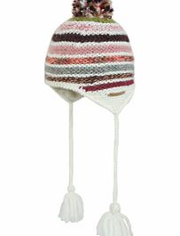 Ladies Barts Anna Inka Pom Earflaps Beanie. White