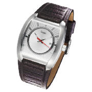 London square silver dial date black strap