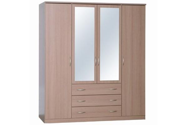 Toledo Beech 4 Door Wardrobe with mirrors and