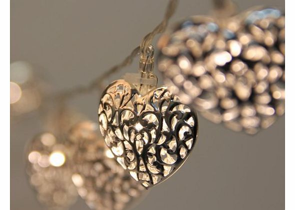 BEIYI R2628 Battery Fairy Lights 20 LED Silver Heart-Shape