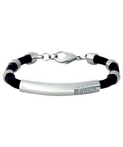 Gents Black Leather and Metal Bracelet