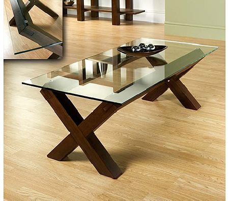 Clearance - Lyon Walnut Glass Coffee Table