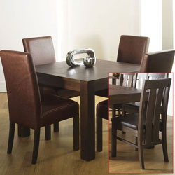 Lyon Walnut Square Dining Table & 4 Slatted Back