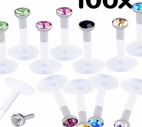 Better Dealz 16GA Acrylic CZ Czech Crystal Gemstone Monroe Bar Labret Lip Rings Tunnel Stud,50pcs